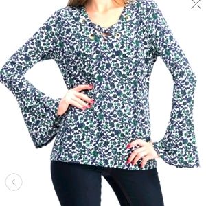Michael Kors Printed lace-up Top White/Jewel Green